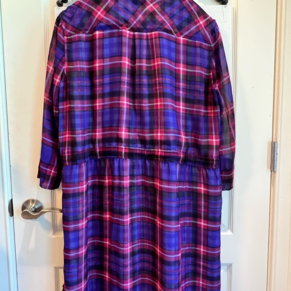 Adrianna Papell Plaid Drawstring Waist Dress Purple Blue Large 12 14 16 - Picture 12 of 14